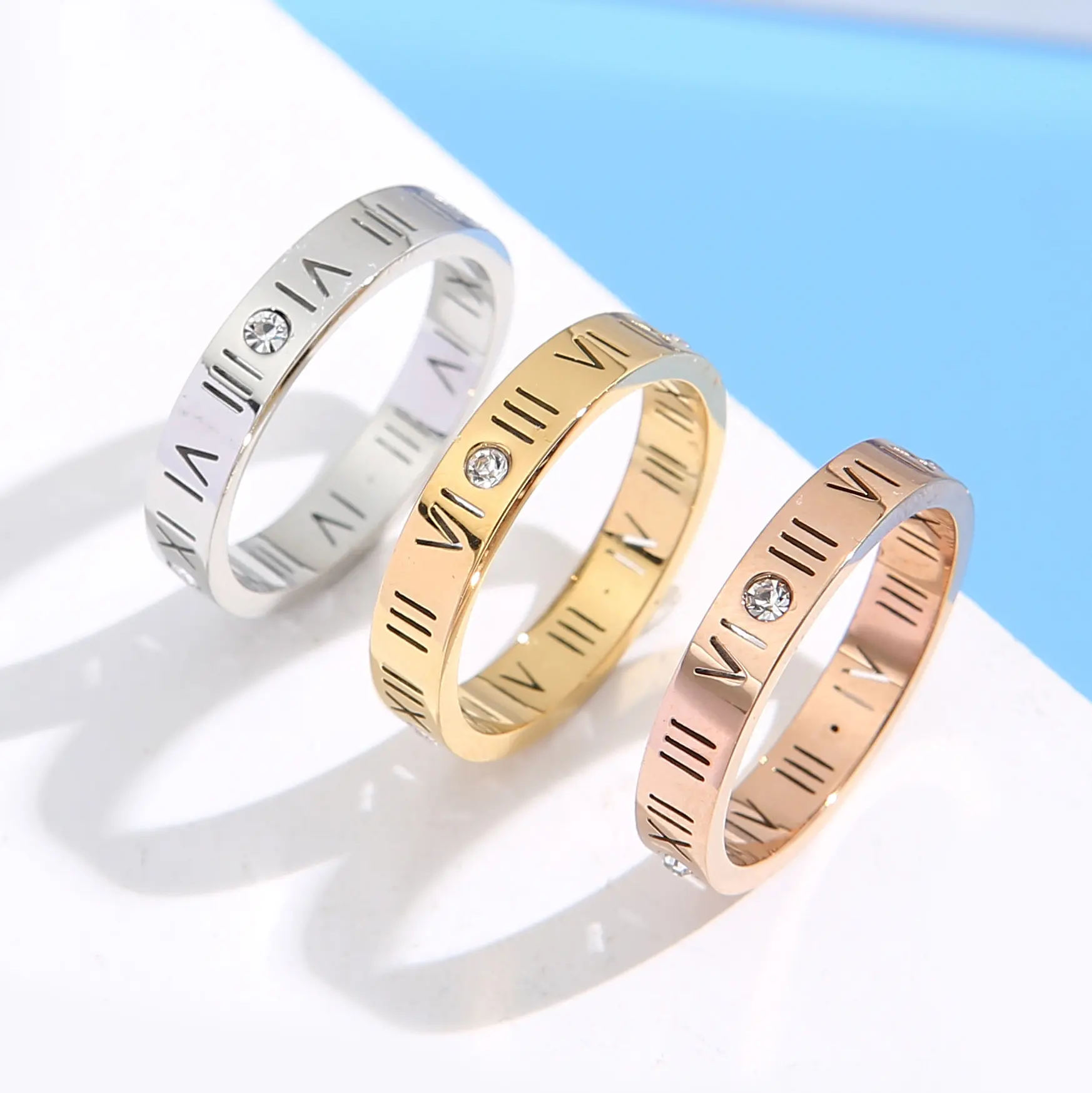 Wholesale Fashion Custom Roman Numeral Ring And Bracelet Gold Silver Stainless Steel Ring Personalized Women Jewelry