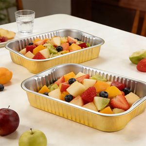 Factory Price 880ml Rectangular Aluminum <b>Foil</b> Lunch Box Gold Lacquer Aluminum <b>Foil</b> Food <b>Container</b> for Microwavable - Product Image 4