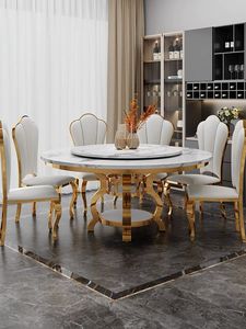 Bắc Âu sang trọng nhà hàng hiện đại nhà bếp ăn Bàn tròn đặt cocina Y comedor 4 6 sillas thiêu kết đá cẩm thạch bàn ăn - Product Image 3