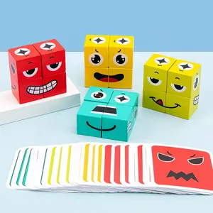 새로운 어린이 조기 교육 나무 얼굴 변경 블록 장난감 성인 동물 보드 게임 아기 표현 빌딩 블록 퍼즐 장난감