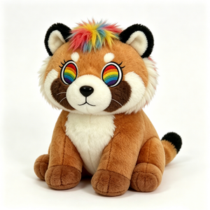 Peluche panda rouge aux yeux arc-en-ciel personnalisée, adorable peluche panda rouge, jouet en peluche panda rouge, peluche panda rouge aux poils multicolores - Product Image 2