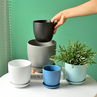 Set 3 Pot Bunga Keramik Putih Minimalis Berlapis Kaca dengan Alas dan Lubang Drainase untuk Penggunaan di Lantai