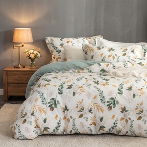 Bettbezug 140x200cm 100% Gewaschene Baumwolle Oeko-TEX Zertifiziert Salbeigrünes Blumenmuster Bettwäsche-Set 1 Kissenbezug Hergestellt in China - Product Image 1