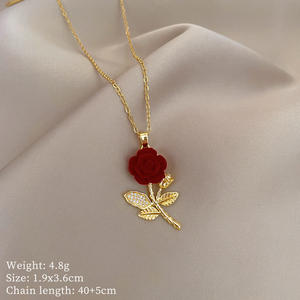 Popular nuevo collar con colgante de rosa roja oscura joyería de moda estilo único de celebridad de Internet - Product Image 4