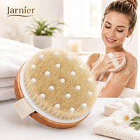 Brosse corporelle ronde en bambou personnalisée Jarnier avec logo, poils naturels, pour le nettoyage du visage, l'exfoliation et le brossage à sec