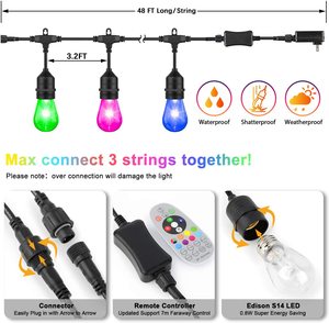 Bombillas Edison populares y convenientes, sincronización de música comercial, luces regulables impermeables para jardín, fiesta, <span class=keywords><strong>Bar</strong></span>, S14 RGBW, cadena de luces - Product Image 2