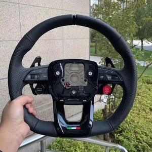 Pour <span class=keywords><strong>Audi</strong></span> <span class=keywords><strong>Q3</strong></span> Q5 Q7 Q8 <span class=keywords><strong>RS</strong></span> <span class=keywords><strong>Q3</strong></span> <span class=keywords><strong>RS</strong></span> Q5 volant à fond plat perforé en cuir noir avec palettes et boutons accessoires de voiture - Product Image 4
