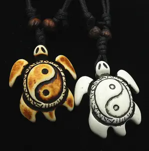 Wholesale Yak Bone Engraved Resin Turtle Pendant Necklace Various Marine Sea Turtle Tai Ji Chi Ying Yin Yang Jewelry