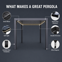 Pergola de jardin moderne de luxe en aluminium 6x3 m, imperméable, personnalisée, avec stores et volets.