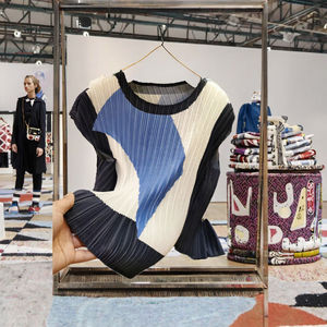 Women's <b>Summer</b> <b>Sleeveless</b> Ruffle <b>Top</b> Irregular Pleated Color Blocked Print Breathable Eco-Friendly Nautical Diamonds Hole - Product Image 3