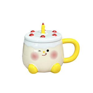 Cute <b>Ceramic</b> <b>Mug</b> With Lid And Handle Cartoon Cake Design For Birthday Gifts Home Use Single Cup - Product Image 1