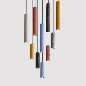 Suspension cylindrique moderne en acier inoxydable, finition rouge mouchetée, LED E26 3500K blanc chaud, hauteur réglable pour salon - Product Image 2