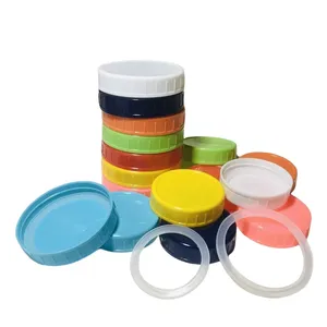 Venta al por mayor anillo de sellado de silicona integrado 70mm 86mm tapas de tarro de plástico de colores tapas de almacenamiento de boca regular ancha para enlatado