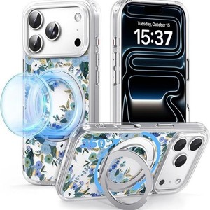Senyork strong magnet 360 metal holder magnetic transparent flower clear phone <b>case</b> for iPhone 17 pro max 11 12pro 14plus - Product Image 2
