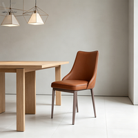 Foshan Mid Century Dinning Chair Chaises De Salle A Manger Pieds en acier inoxydable Chaise de salle à manger moderne en cuir PU marron de luxe