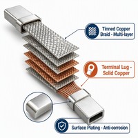 Connecteur de câble plat flexible en cuivre tressé mâle/femelle T2 avec contacts en laiton, taille personnalisable, pour sangle de mise à la terre de batterie EV