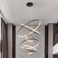 Classique Cercle Hôtel Villa Showroom Hall LED Pendentif Lumière Noir Intérieur Élégant Chambre Salon LED Lustre