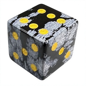 Dés en pierre de haute qualité D6, obsidienne flocon de neige, pierre précieuse, dés en cristal gravés, dés personnalisés avec points, ensembles de dés Vikings - Product Image 1