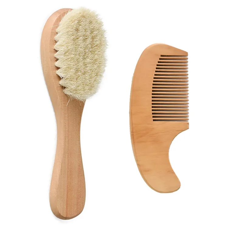 Bamboo Bambus Mini Escova De Bebe Babies Cradle Cap Hair Brush Barber Baby Scalp Brush Luxury Wood Logo For Curly Baby Hairs