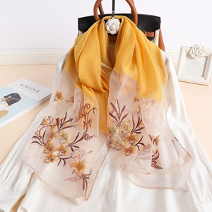 Women Floral Embroidered Imitation Silk Shawl Elegant Lightweight Floral Scarf Sweet Ladies Outer <b>Wrap</b> for Daily & Party - Product Image 3