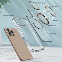 Étui de téléphone de support rotatif à 360 ° de luxe pour iPhone 13 14 15 16 Pro Max Plus couverture antichoc de Charge sans fil magnétique transparente