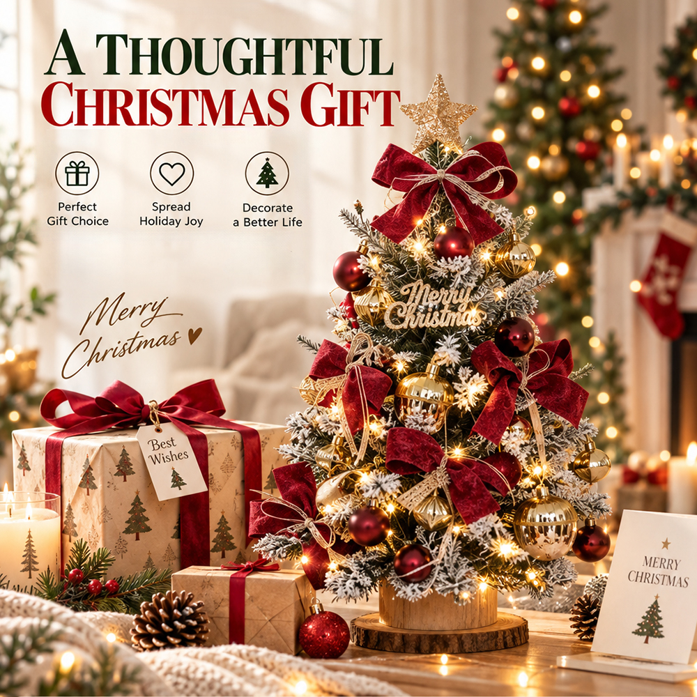 Artificial Christmas Tree Noble Fir with LED Lights & Base,Mini Snow Flocked Christmas Tree,Mantelpiece Tabletop Christmas Decor · image 2