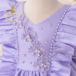 Principessa Saturdays ragazze abito formale in raso vestito estivo collo a-collo decorazione in pizzo modello solido fiore ragazza L6026 bambini - Product Image 5