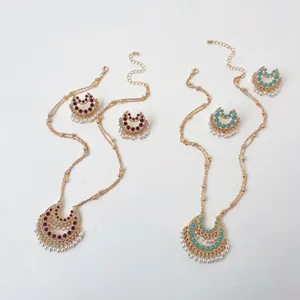 Hot Sale Women Retro Style Geometric Pearl Fringe Earrings Double Hollowed Necklace Set