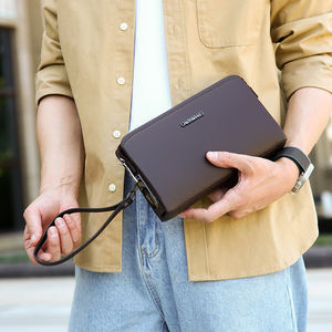 Portefeuille long pour homme, style business décontracté, pochette à double fermeture éclair, grande capacité, plusieurs emplacements pour cartes, avec fermeture en PU et verrouillage par empreinte digitale - Product Image 1