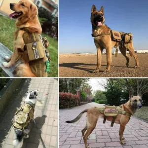 Arnês camuflado para cães, colete de treinamento para pastor alemão Malinois K9, arnês tático com mochila para treinamento ao ar livre