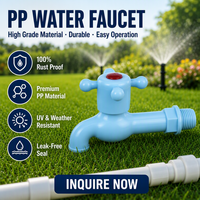 Robinet à poignée croisée en PP bleu clair de Chine, Robinet d'eau fileté en plastique pour l'irrigation des jardins et l'usage domestique, Vente en gros OEM