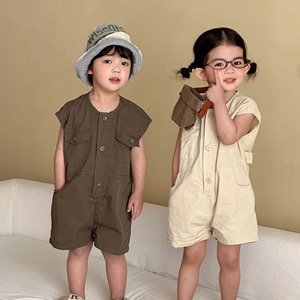 <span class=keywords><strong>Tuta</strong></span> Estiva 2026 in Cotone Puro per Neonati e Bambini, Stile Sottile, Tinta Unita, Lavata, per Esterni - Product Image 2