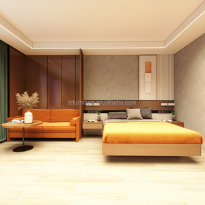 Juego de Muebles de Dormitorio de Hotel a Bajo Costo de Fábrica, Cama King Size con Cabecera Extendida, Panel de Pared y Mesitas de Noche Flotantes - Product Image 4