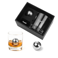 Ensemble de boules de glace pour whisky à prix réduit, en acier inoxydable, avec couvercle noir et plateau, coffret cadeau pour homme