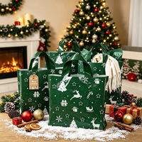 Sac fourre-tout vert imprimé thème Noël simple, réutilisable, écologique, pour boutique de cadeaux, emballage cadeau, sac plastique vide, vente en gros