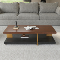 Table basse rectangulaire industrielle moderne en acier inoxydable et bois avec plateau ovale central VOXHOME USA en stock pour livraison directe