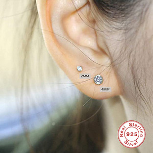 S925 Sterling <b>Silver</b> <b>Stud</b> Earrings European and American Fashion Simple Earrings 3 Sets of Diamond Set Mini <b>Stud</b> Earrings - Product Image 2