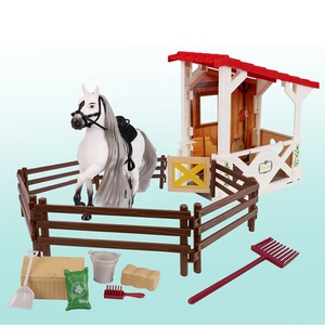 马Stable小雕像游戏套装人物马Stable玩具游戏套装马俱乐部带栅栏儿童农场动物玩具 - Product Image 4