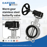Vanne papillon à vis sans fin en acier inoxydable SS304 CF8, type Wafer, manuelle, autobloquante, joint souple EPDM, eau, huile, gaz, PN16 Classe 150 CE