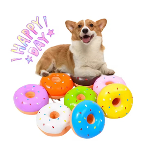 Latex Donut Shape <b>Bite</b> Sound Interactive Play Donut Squeaky Dog Toy - Product Image 1