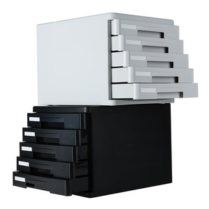 File Cabinet Desktop Data Sorting Storage Cabinet Hard Plastic Drawer Cabinet Five-layer with Lock Gray Blue