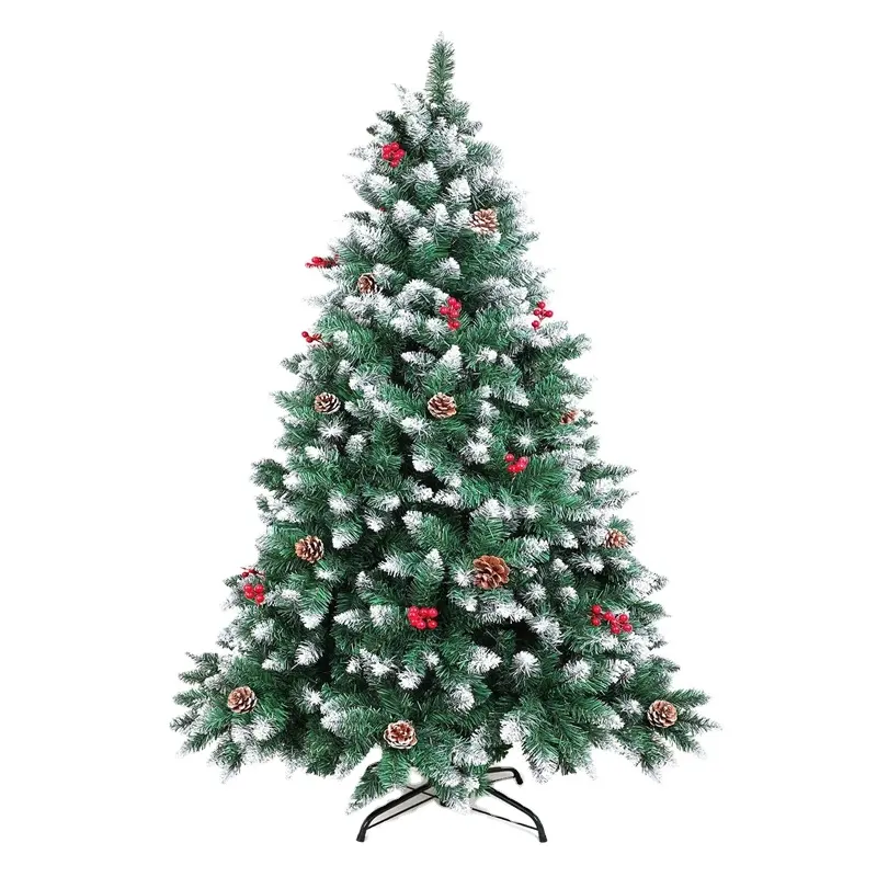 2022 गर्म बेचने के साथ हुजूम क्रिसमस पेड़ सजावट 6 फुट कृत्रिम क्रिसमस पेड़ पाइन शंकु और लाल जामुन
