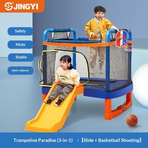 <span class=keywords><strong>Trampoline</strong></span> d'intérieur pour enfants avec filet de sécurité et toboggan, cadre carré de 1,26 m, usage familial - Product Image 5