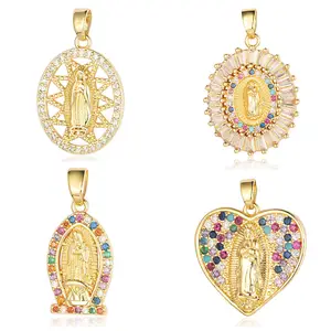 Collana di zirconi di rame di zircone di colore incrociato all'ingrosso prezzo di fabbrica gioielli religiosi ciondolo vergine maria