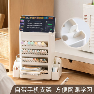 Rotating Self Regulating Time Tracking Pen Holder Plastic Storage Box Desktop Stationery Organizer White Blue Pink Square Shape - Product Image 4