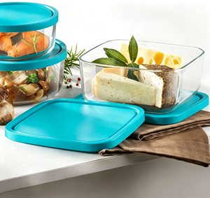 Tigela Retangular de Vidro para Alimentos com Tampa de Plástico Azul de Grau Alimentício, Ideal para Frutas e Saladas, Armazenamento na Cozinha, Volta às Aulas - Product Image 5