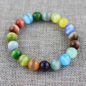 Multicolored Cat's Eye Stone <b>Bracelet</b> 9mm Round Beads Cultural Collectible Jewelry Gift For Men And Women Ethnic Style - Product Image 2