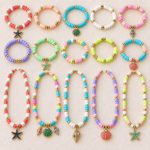 Kit de Joyería DIY: Set de 6x3mm de Arcilla Polimérica Gruesa con Cuentas Espaciadoras Doradas y Dijes de Conchas Marinas para Hacer Pulseras - Product Image 2