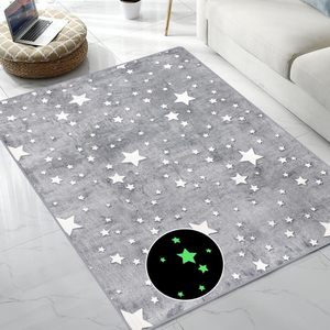 Alfombra grande que brilla <span class=keywords><strong>en</strong></span> la oscuridad con estrellas grandes para niños, dormitorio infantil, habitación de bebé y sala de estar, tamaño 5'x6' - Product Image 1
