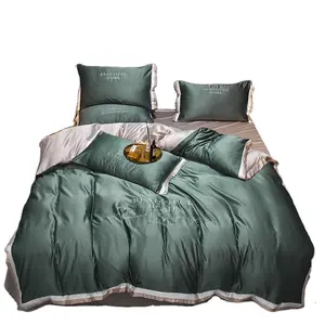 wholesale 4pcs luxury quilt cover bed sheet spreads fitted bed sheet washed silk bedding set